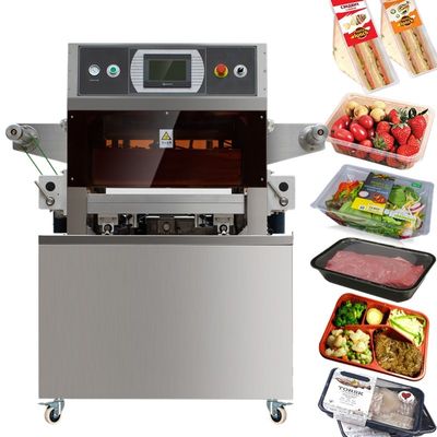 品質  semi automatic food modified atmosphere vacuum tray sealer map vacuum tray sealing machine with gas filling 工場